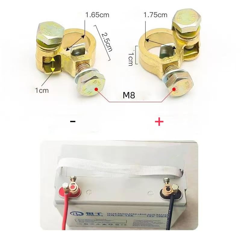 Miniatura 2 de 1 par de conectores de terminales de batería de cobre puro, conector de extremo de cable resistente compatible con automóviles, camionetas,