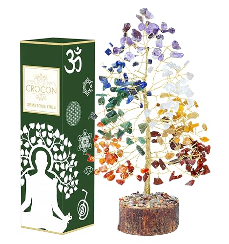 7 Chakra Tree of Life - Crystal Tree of Life, Gemstone Tree for Positive Energy, Feng Shui Tree Decor, Seven Chakra Tree, Money Tree Bonsai, Crystal Healing Stone Tree, Spiritual Gift Home Decor 10"