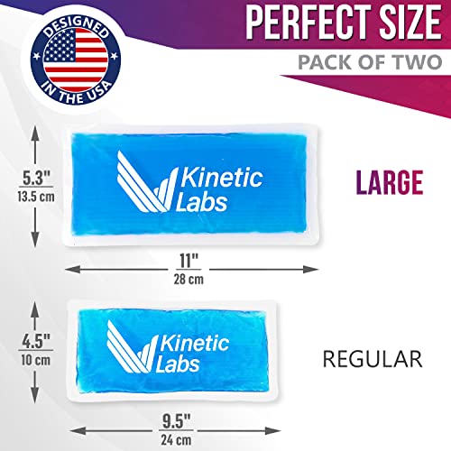 Image of Reusable Gel Ice Packs for Injuries by Kinetic Labs (2 Pack) - Hot Cold Packs for Injuries 11 inch x 5.3 inch - Flexible Ice Packs for Back Head Knee Shoulder Neck Ankle Elbow Feet Headaches Surgery (Large)