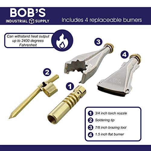BISupply Hand Held Torch Head Propane Torch Kit - 50in Handheld Torch with Hose and Replacement Burners
