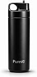 600ml (20oz) Bouteille d'eau en acier inoxydable avec couvercle en paille & Boucle de transport – Double mur isolé, sans BPA, étanche, finition enduite de poudre (noir)
