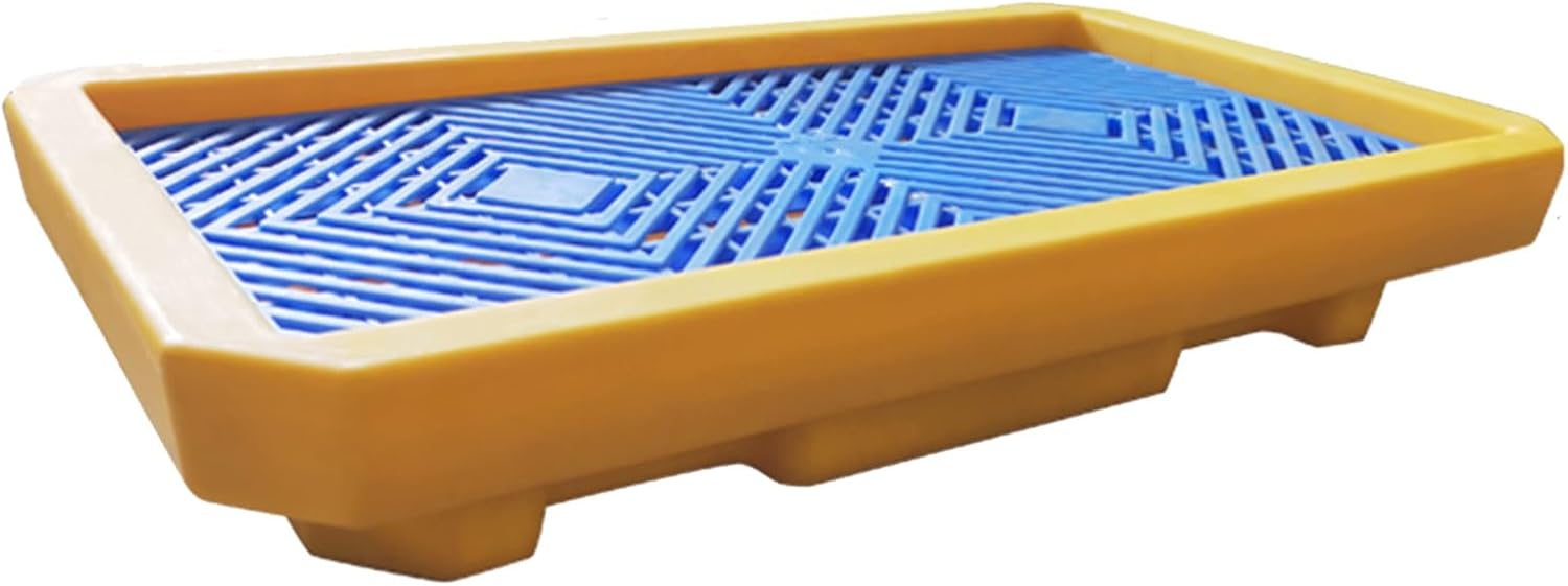 Stackable Spill Containment Platform, Modular, Non-Slip Polyethylene Pallets with Flat Grid, Leak-Proof Outer Tray for Paint Buckets, 49.21" X 25.59" X 6.69"-26.38x14.76x4.72in