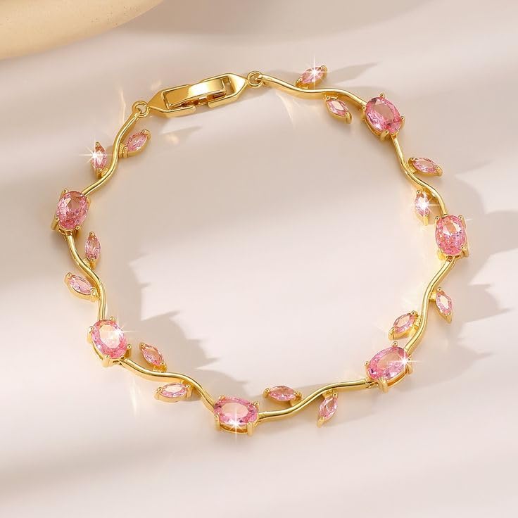 Image of Anti Tarnish 18K Gold Plated Floral Tulip Bracelet for Women & Girls | Elegant Daily Wear Jewelry | Gift for Her | Pink Tulip Bracelet