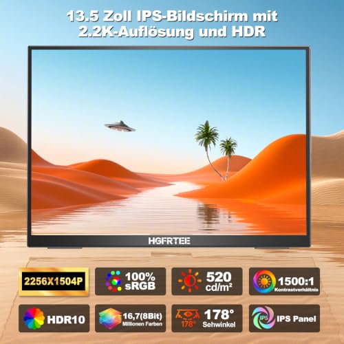 HGFRTEE Portable Monitor 13,5 Zoll, 2,2K(2256x1504), 3:2, 100% sRGB, HDR10 – Ansicht 2