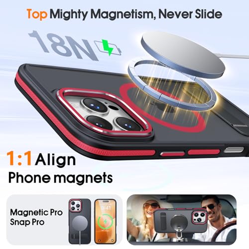 Coque iPhone 15 Pro MagSafe support invisible antichoc rouge mat - 2