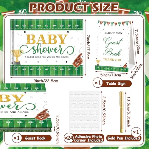 Image of Fuyoooo 27 Pcs Football Baby Shower Guest Book Set Baby Shower Sign in Guest Touch Down It's a Boy Book Place Table Cards with Gold Pen Adhesive Photo Corner for Birthday Party
