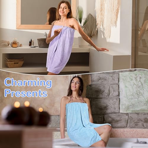 Image of Cuffbow 3 Pcs Towel Wrap for Women Spa Body Robe Full Length Female Bath Shower with Adjustable Closure Elastic Top Plush