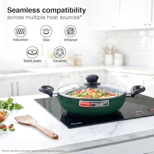 Prestige Omega Granite Non-Stick 3 Pc Cookware Set with Glass Lid | 5-Layer Coating | Gas & Induction Compatible | Omni Tawa 25cm | Fry Pan 24cm |... - Image 5