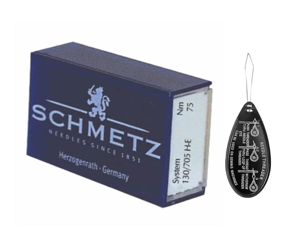 Schmetz Igły do maszyny do szycia, pudełko 100 sztuk, rozmiar 75/11, w zestawie duży nawlekacz do igieł