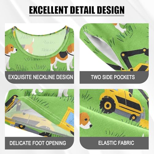 ALAZA Dog Truck Green Pajamas Set Short Sleeve Cotton Sleepwear Summer Pjs 2 Piece 5-14Y4