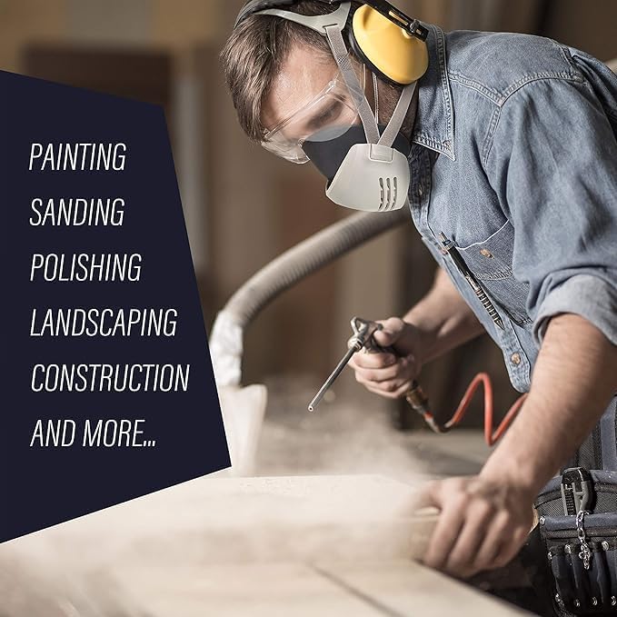 Reusable Respirator Mask with 7 Filters – Half Mask Respirator for Woodworking, Welding, Polishing Painting and Work Protection – Comfortable Quick-Release Headband and Dual Filtration - Image 3