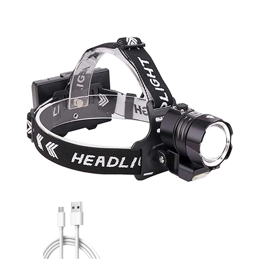 Lampe frontale LED XHP90.2 rechargeable 12000 lumens, lampe frontale LED puissante zoom avec COB et affichage de la puissance 4 modes pour le camping, la réparation de voiture