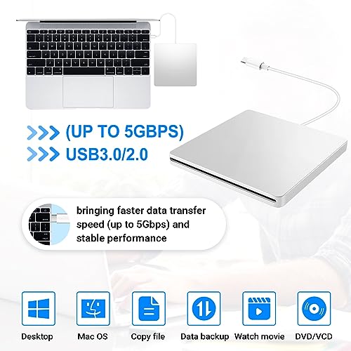 Unidad Externa USB CD/DVD Tipo C Plateada miniatura 4