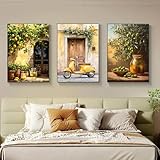 TROYSINC 3er Mediterranes Dorf Poster Set, Zitronen, Gelbe 