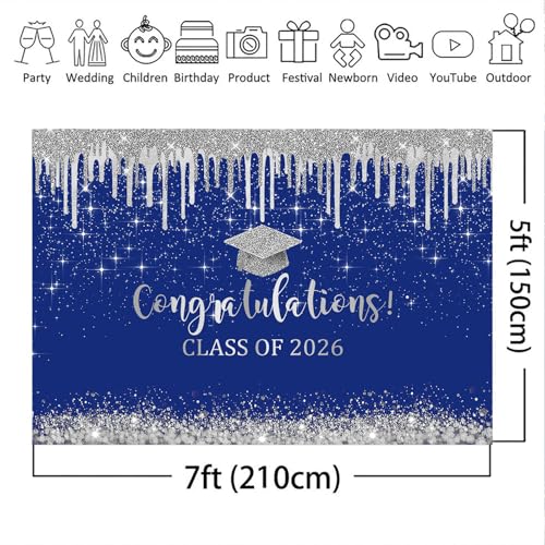Fondo para graduación azul y plata 7x5 pies miniatura 4