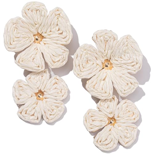 Flower Drop Earrings Floral Raffia Earrings Boho Statement Dangle Earrings Trendy Cute Summer Jewelry for Women