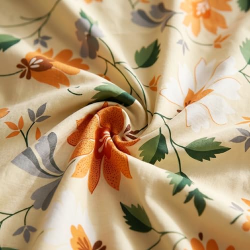 Image of BSB HOME 240 TC Cotton Bedsheet with 2 Pillow Covers, Soft Breathable Floral King Size Flat Bed Sheet - 90 x 100 Inches (228 x 254 cm) (Burnt Orange)