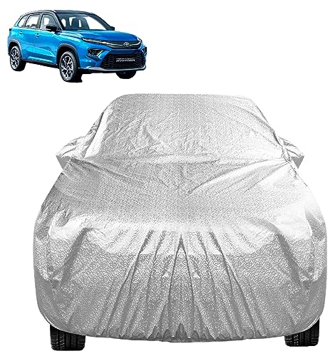 Image of Auto Hub Waterproof Car Cover Compatible with Urban Cruiser Hyryder with Mirror Pocket, Soft Cotton Lining, Waterproof Hyryder Car Cover- Metallic Silver