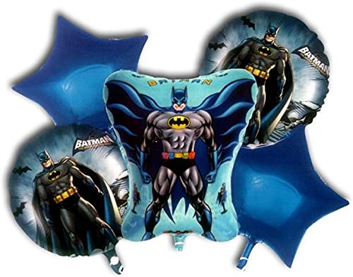 GRAND SHOP 50858 Batman Theme Balloons Set Of 5, Multicolor
