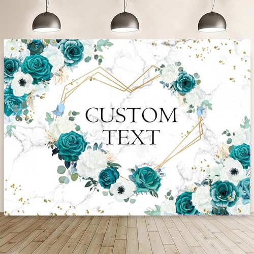 AIBIIN 10x7ft Custom Green Mr and Mrs Floral Backdrop Teal Wedding Photography Background Heart Geometric Marble Bridal Shower Banner Women Bride to Be Couple Engagement Party Cake Smash Photo Props
