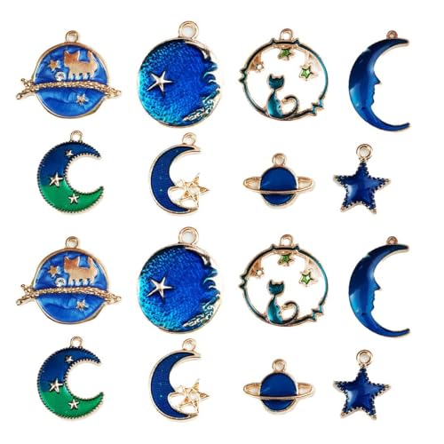 PLABBDPL 16 piezas colgantes de dijes esmaltados, 8 estilos chapados en oro esmaltado, para pulsera, arete, dijes, joyería artesanal, fabricación de joyería DIY