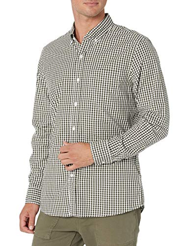 Amazon Brand - Goodthreads Mens Standard-Fit Long-Sleeve Gingham Plaid Poplin Shirt, Green Depths, Medium