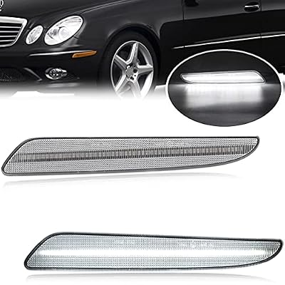 NJSBYL E320 E350 E550 E63 AMG LED Side Marker Lights For 2007-2009 Mercedez Benz E-Class W211 Facelift Clear Lens Sidemarker White LED Turn Signal Driving Running Lights OEM 2118200921