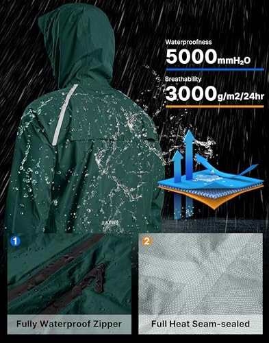 Image of Bikewa Men's Cycling Rain Jackets Waterproof Running Bike Windbreaker Lightweight Packable Hooded Jacket