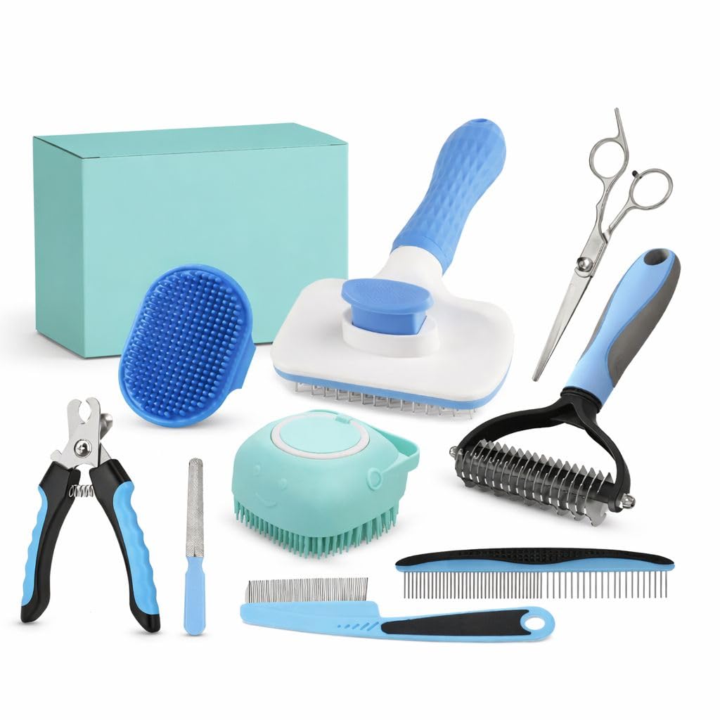 Kit de Aseo 9 en 1 para Perros y Gatos con Cepillo quitapelos
