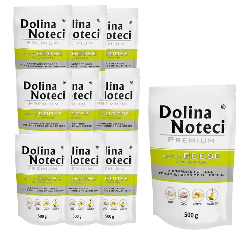 Dolina Noteci PREMIUM Wet Dog Food Variety Pack, Complete & Balanced Gluten-Free Meat-Rich Recipes, Omega-3 EPA & DHA, Digestive, Skin & Coat Support, No Artificial Colours Goose & Potatoes, 10x500g