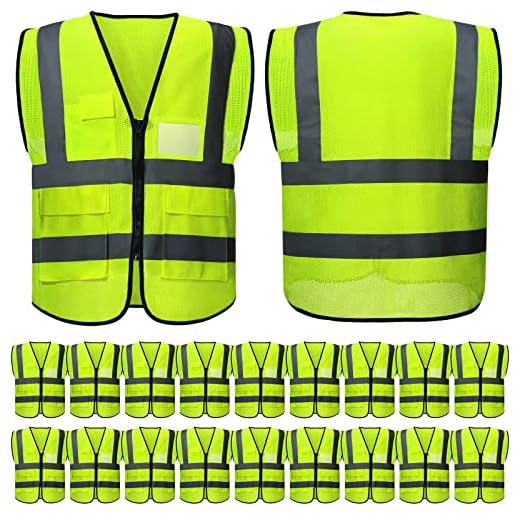 20 Pack High Visibility Safety Vests with Pockets and Zipper Reflective Mesh Construction Vest for Men Women, Breathable Neon Working Vest for Traffic Work Outdoor Running Cycling Walking at Night