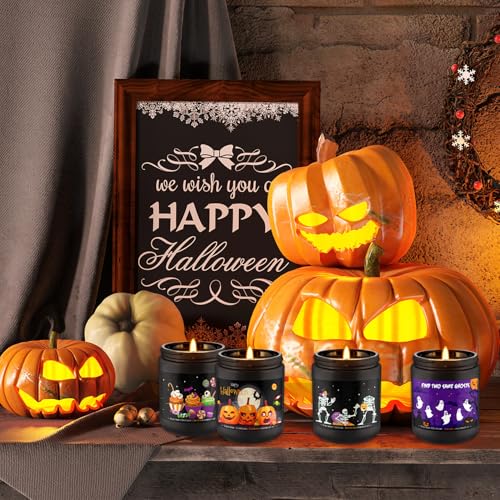 Grcdoyvl ハロウィンの香り付きキャンドルセット 4個パック (200g×4) – 不気味なハロウィーンデザインのアロマセラピーキャンドル 無煙ソイワックスキャンドル 聖人の日、すべての聖人の日、すべての聖人の日、家の装飾&ギフトに [5]