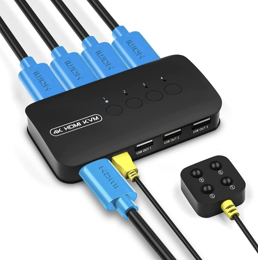 Atdaraz KVM Switch 4 Port, HDMI USB Switch 4K@30Hz for 4 Computer Share 1 HD Monitor and 3 USB Device Keyboard Mouse Printer, with 4 KVM Cable-image-40