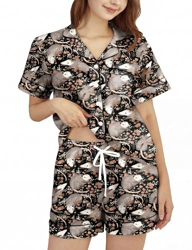 Carwayii Possums Gifts for Women Possums Pajamas to My Bestie Mom Wife Daughter Opossum Gifts Birthday Lounge Pjs Set Ladies Black