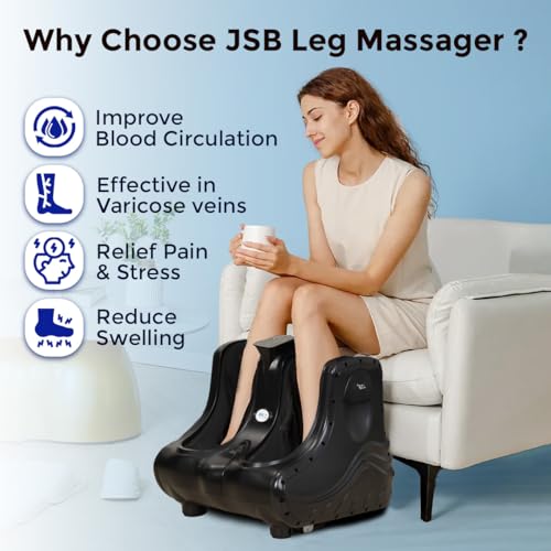 Image of JSB HF04 Corded Electric Foot Calf & Leg Massager Machine for Pain Relief Improving Blood Circulation with Roller, Kneading, Vibration and Heat (AC, Black)