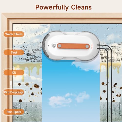 AlfaBot X7Pro Window Cleaner Robot with Dual Spray, 60ML Water Tank, 3980PA Suction, Auto Path Mapping Window Cleaner for High-Rise Windows (Indoor/Outdoor) - Streak-Free Tech & Safety Cord - Image 3