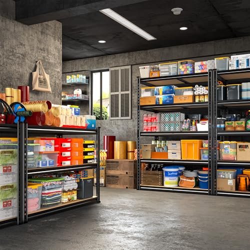 Image of 2000LBS Storage Shelves Heavy Duty,5-Tier Metal Shelving Unit for Pantry Garage Laundry Room,Adjustable Utility Storage Rack with Steel Frame & Thick MDF Boards,27.8 inchW x 12 inchD x 60 inchH, Black,4 Pack