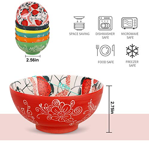 Deecoo Porcelain Bowls Set (18-Ounce, 6-Piece) - For Cereal, Soup, Salad, Pasta, Fruit, Ice Cream Bowls Service - Microwave And Dishwasher Safe, Assorted Designs #TOP4