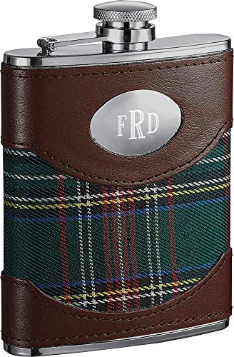 Personalized 6Oz. Visol Edinburgh Plaid And Leather Liquor Flask With Free Engraving (Roman Monogram) #TOP2