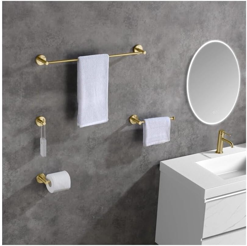 KIBI Brushed Nickel Circular 5-Piece Bathroom Hardware Set | Includes Towel Bar, Towel Ring, Toilet Paper Holder, and Robe Hooks | Durable Solid Brass Construction & Rust-Resistant Design (C-KBA14-5)