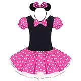 Girls Kids Vintage Polka Dots Christmas Princess Dress Cosplay Fancy Ballet Dance Costume Leotard Tutu Skirt Pageant Party Birthday Outfits with Mouse Ear Headband Rose 7-8 Years