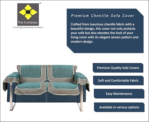 Image of Premium Chenille Woven Anti-Slip 2 Seater Sofa Cover with Arm Rest | L-Shape Sofa Seat Protector for Living Room | Durable & Stylish Slipcover - Turquoise - 3D
