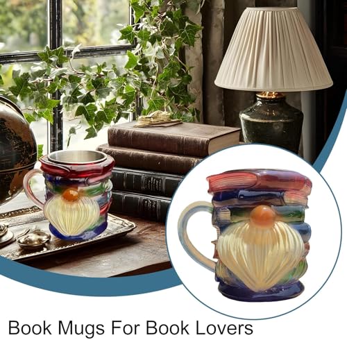 Taza de libros con efecto 3D y café para lectores decorativa 4