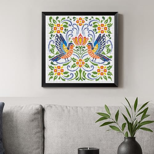 Image of FREEBLOSS 11CT Vector Flowers Stamped Cross Stitch Kits Complete Embroidery Kits with Instruction Cross Stitch Wall Hanging Kit for Needlepoint Adults Wall Art Decoration 18x18in /45x45cm