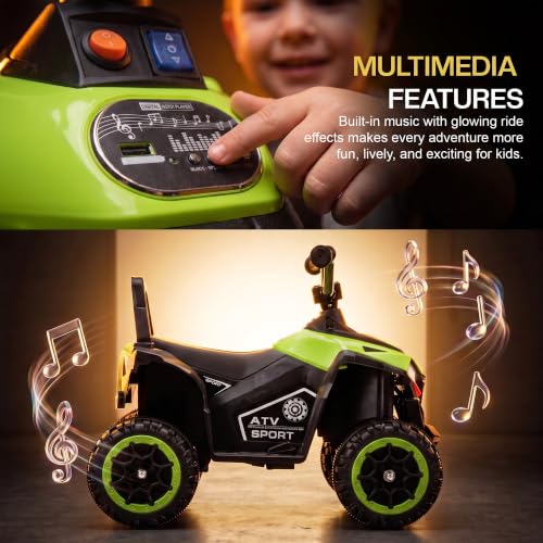 Image of Baybee Monstro Baby Electric Bike for Kids | Rechargeable Balance Bikes with LED Lights, USB, Music & Backrest | Beach ATV Dirt Bikes, 6V Battery Operated Kids Bike for 2-5 Year Boy Girl (Lite Green)