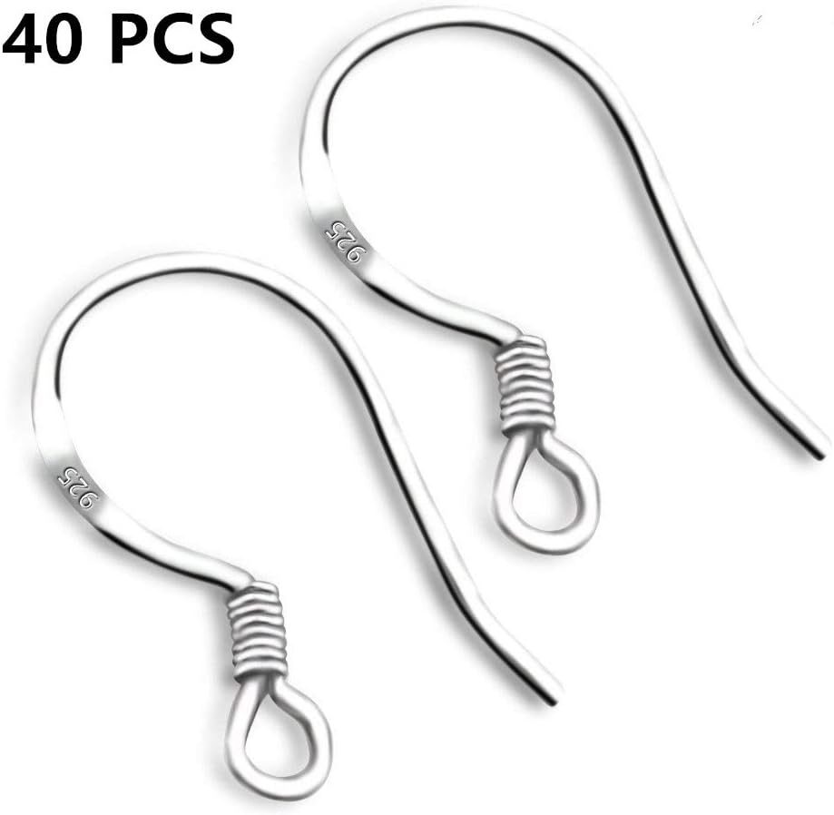 ChicU 925 Sterling Silver French Wire Earring Hooks Fish Hook Earrings Sterling Silver Ear Wires 40 PCS