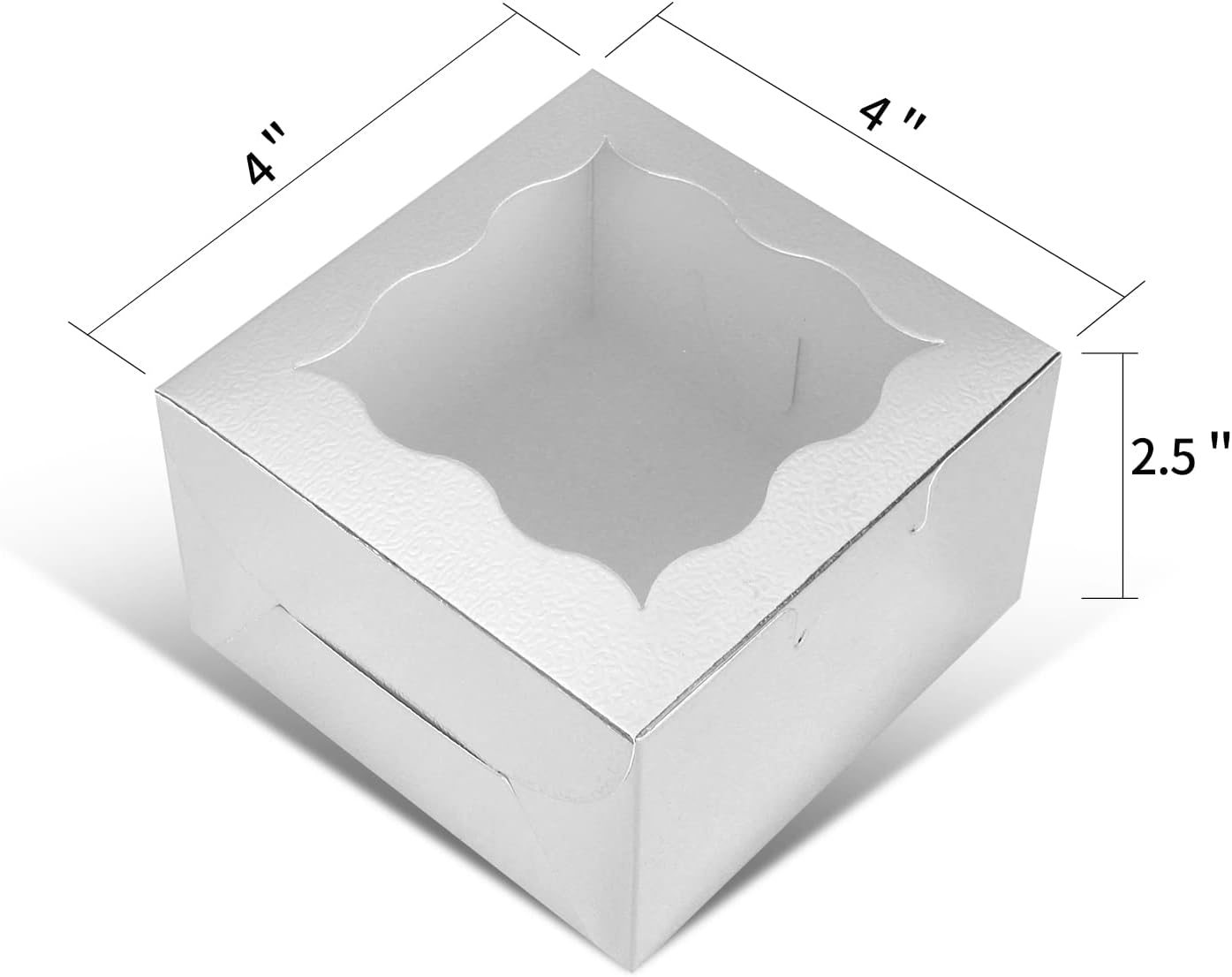 KPOSIYA 10 Pcs Silver Bakery Boxes with Window Individual Cupcake Boxes 4x4x2.5 Inches Cookie Box Kraft Paper Silver Gift Box for Pastries, Cookies, Pie, Donuts, Macaroon
