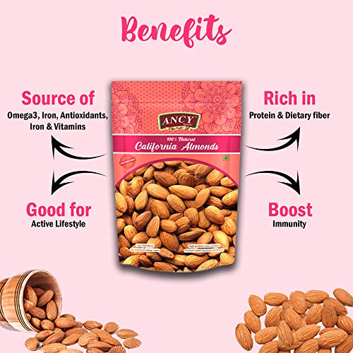 Image of Ancy Almonds 500 Grams (250 Grams X 2) - Raw, Whole And Delicious |Crunchy Texture without Sugar and Salt | Ideal for Snacking, Baking, Smoothies & Meal also for Healthy Lifestyle