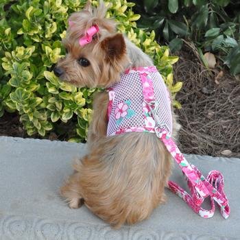 DOGGIE DESIGN Cool Mesh Harness Hawaiian Hibiscus-Pink (Medium)