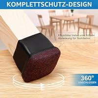 Ezprotekt Schutzkappen Für Stuhlbeine mit Filz, Gummi Möbel Beinbecher, Ø13-20mm Tischbeinbezug, Möbelmatte für Hartholzböden Rund Schwarz, (Quadrat, Passform 0,55-0,75") – Ansicht 4